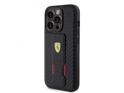 Ferrari Carbon Grip Stand Zadní Kryt pro iPhone 15 Pro Max Black