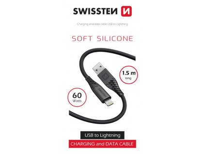 Nabíjecí a datový kabel - Swissten Soft silicone - USB-A/Lightning - 1,5m - Černá