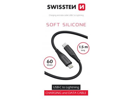Nabíjecí a datový kabel - Swissten Soft silicone - USB-C/Lightning - 1,5m - Černá