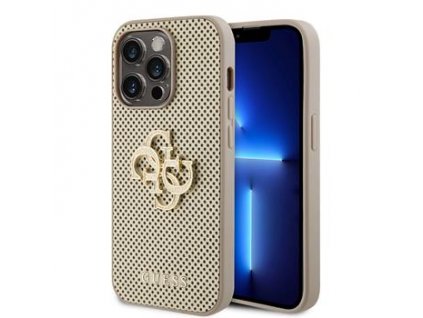 Guess PU Perforated 4G Glitter Metal Logo Zadní Kryt pro iPhone 14 Pro Gold