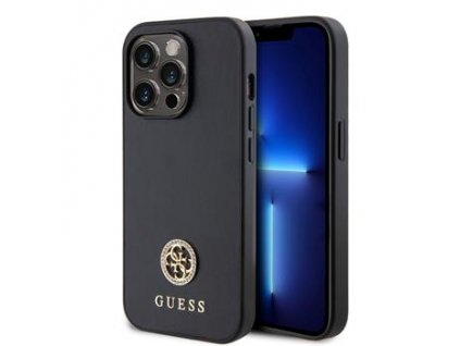 GUESS PU 4G Strass Metal Logo Zadní Kryt pro iPhone 15 Pro Black