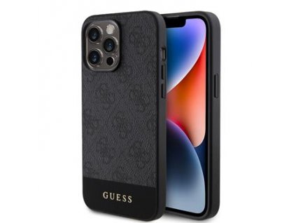 GUESS PU 4G Stripe MagSafe Zadní Kryt pro iPhone 15 Pro Max Black