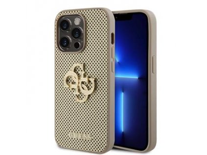 Guess PU Perforated 4G Glitter Metal Logo Zadní Kryt pro iPhone 14 Pro Max Gold