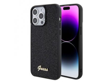 GUESS PU Square Mirror Script Logo Zadní Kryt pro iPhone 15 Pro Max Black