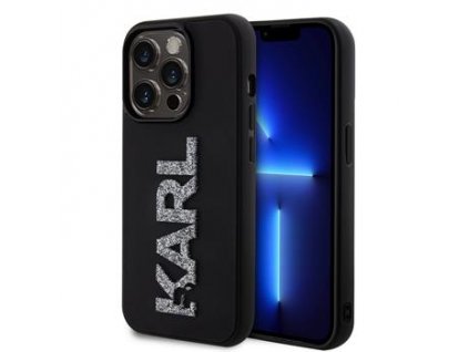 Karl Lagerfeld 3D Rubber Glitter Logo Karl Zadní Kryt pro iPhone 15 Pro Max Black