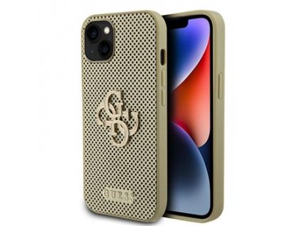 GUESS PU Perforated 4G Glitter Metal Logo Zadní Kryt pro iPhone 15 Gold