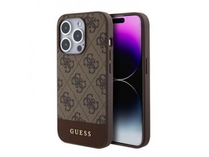 GUESS PU 4G Stripe MagSafe Zadní Kryt pro iPhone 15 Pro Max Brown