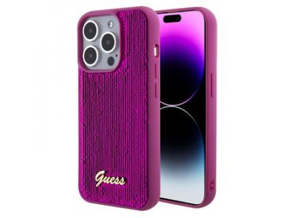 GUESS Sequin Script Logo Zadní Kryt pro iPhone 15 Pro Max Magenta