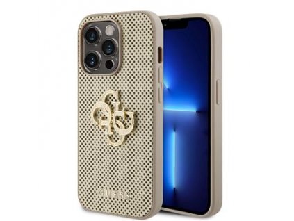 GUESS PU Perforated 4G Glitter Metal Logo Zadní Kryt pro iPhone 15 Pro Max Gold