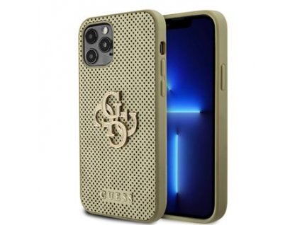 Guess PU Perforated 4G Glitter Metal Logo Zadní Kryt pro iPhone 12/12 Pro Gold