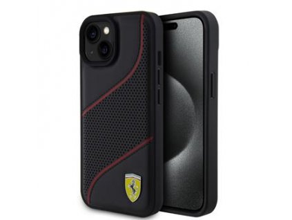 Ferrari PU Leather Perforated Slanted Line Zadní Kryt pro iPhone 15 Black