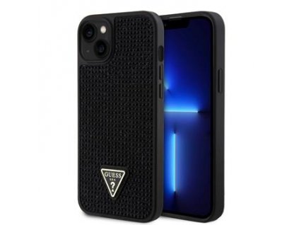 GUESS Rhinestones Triangle Metal Logo Kryt pro iPhone 15 Plus Black