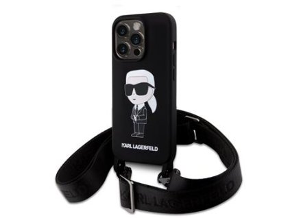 Karl Lagerfeld Liquid Silicone Crossbody Ikonik Zadní Kryt pro iPhone 15 Pro Black