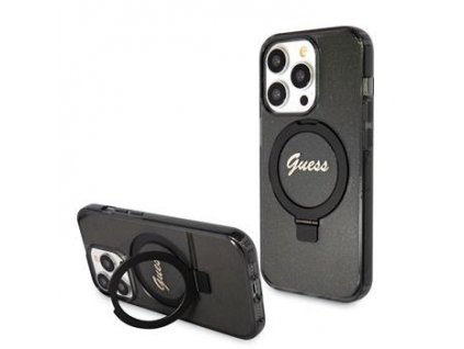GUESS IML Ring Stand Glitter MagSafe Zadní Kryt pro iPhone 15 Pro Black