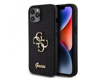 Guess PU Fixed Glitter 4G Metal Logo Zadní Kryt pro iPhone 12/12 Pro Black