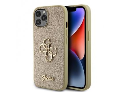 Guess PU Fixed Glitter 4G Metal Logo Zadní Kryt pro iPhone 12/12 Pro Gold