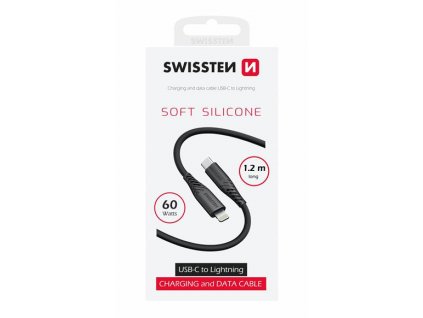 Nabíjecí a datový kabel - Swissten Soft silicone - USB-C/Lightning - 1,2m - Černá