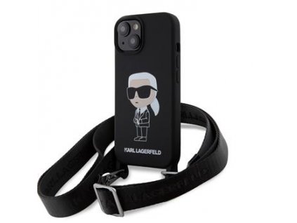 Karl Lagerfeld Liquid Silicone Crossbody Ikonik Zadní Kryt pro iPhone 15 Black