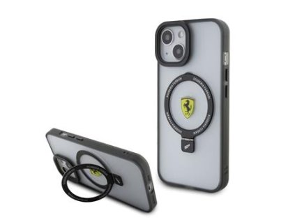 Ferrari Ring Stand MagSafe Zadní Kryt pro iPhone 15 Black