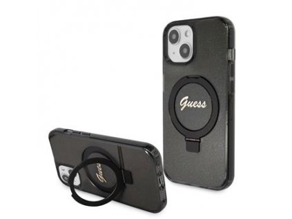 GUESS IML Ring Stand Glitter MagSafe Zadní Kryt pro iPhone 15 Black