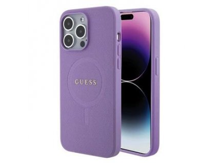 GUESS PU Saffiano MagSafe Zadní Kryt pro iPhone 15 Pro Purple