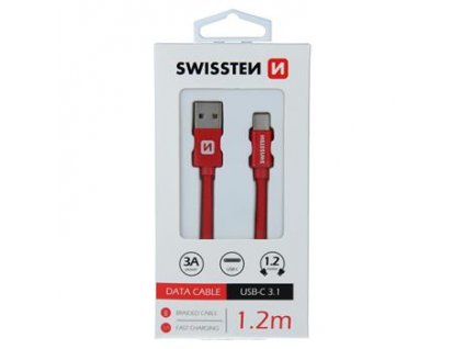 Nabíjecí a datový kabel - Swissten Textile - USB-A/USB-C - 1,2m - Červená