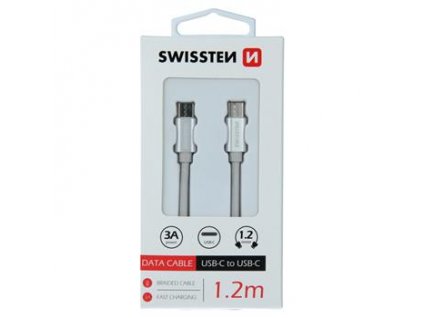 Nabíjecí a datový kabel - Swissten Textile - USB-C/USB-C - 1,2m - Stříbrný