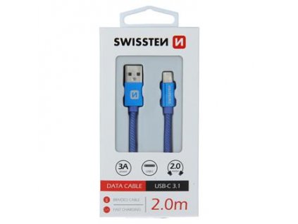 DATOVÝ KABEL SWISSTEN TEXTILE USB / USB-C 2,0 M MODRÝ