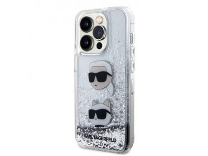 Karl Lagerfeld Liquid Glitter Karl and Choupette Head Zadní Kryt pro iPhone 15 Pro Max Silver