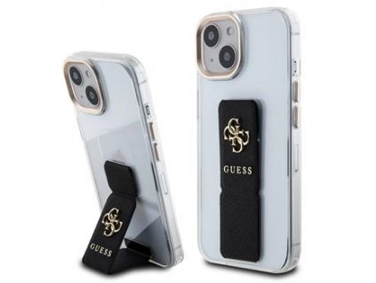 Guess PU Grip Stand 4G Metal Logo Zadní Kryt pro iPhone 15 Black