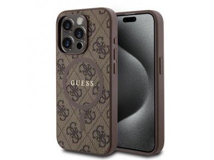 Guess PU Leather 4G Colored Ring MagSafe Zadní Kryt pro iPhone 15 Pro Brown