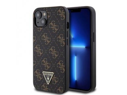 Guess PU Leather 4G Triangle Metal Logo Zadní Kryt pro iPhone 13 Black