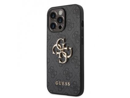 Guess PU 4G Metal Logo Zadní Kryt pro iPhone 14 Pro Grey