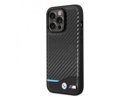 BMW M PU Carbon Blue Line Zadní Kryt pro iPhone 14 Pro Black