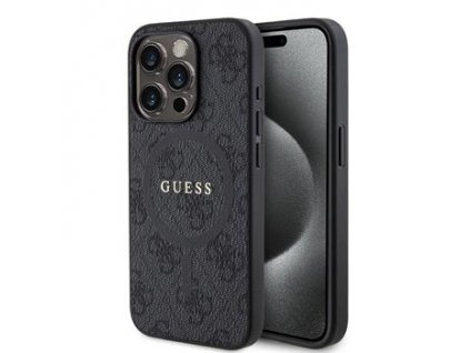 Guess PU Leather 4G Colored Ring MagSafe Zadní Kryt pro iPhone 15 Pro Black