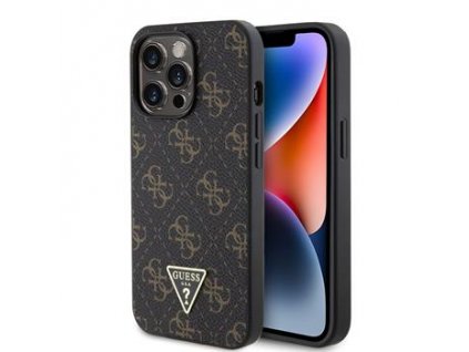 Guess PU Leather 4G Triangle Metal Logo Zadní Kryt pro iPhone 13 Pro Black