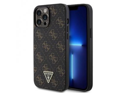 Guess PU Leather 4G Triangle Metal Logo Zadní Kryt pro iPhone 13 Pro Max Black