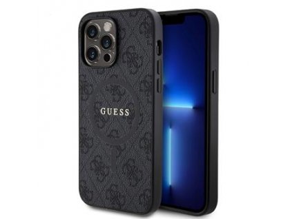 Guess PU Leather 4G Colored Ring MagSafe Zadní Kryt pro iPhone 14 Pro Max Black