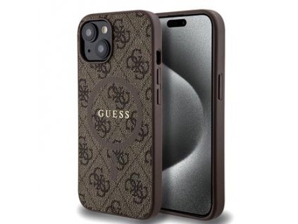 Guess PU Leather 4G Colored Ring MagSafe Zadní Kryt pro iPhone 15 Brown