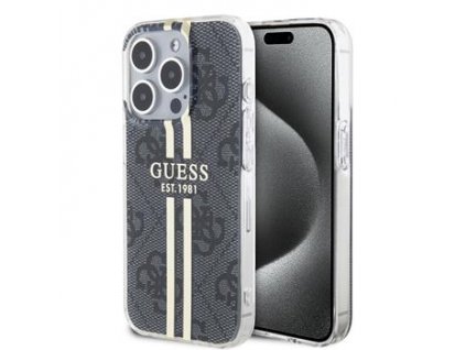 Guess IML 4G Gold Stripe Zadní Kryt pro iPhone 15 Pro Black