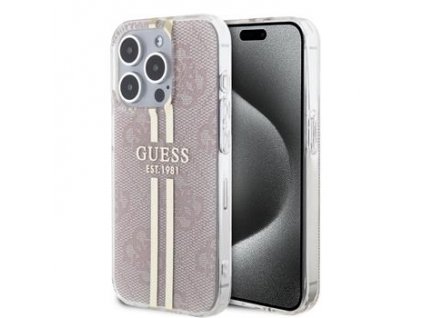 Guess IML 4G Gold Stripe Zadní Kryt pro iPhone 15 Pro Pink