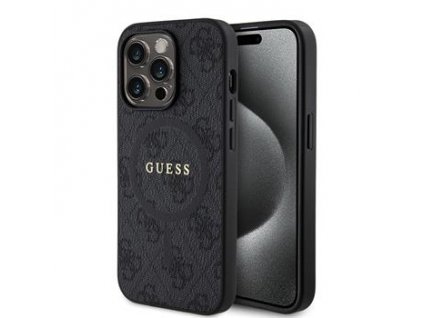 Guess PU Leather 4G Colored Ring MagSafe Zadní Kryt pro iPhone 14 Pro Black