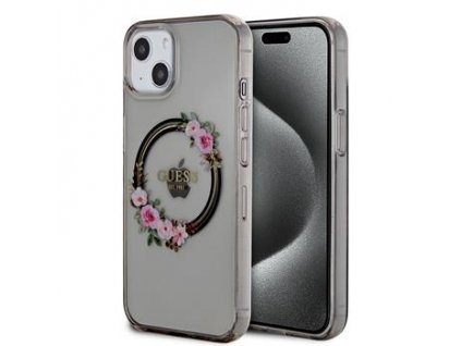 Guess PC/TPU Flowers Ring Glossy Logo MagSafe Zadní Kryt pro iPhone 13 Black