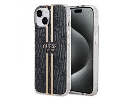 Guess IML 4G Gold Stripe Zadní Kryt pro iPhone 15 Black