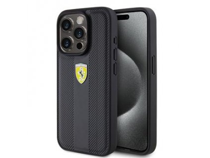 Ferrari PU Leather Hot Stamp Groove Pattern Zadní Kryt pro iPhone 15 Pro Black