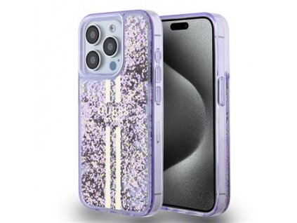 Guess PC/TPU Liquid Glitter Gold Stripe Zadní Kryt pro iPhone 15 Pro Purple