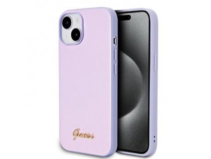 Guess PU Leather Iridescent Metal Script Zadní Kryt pro iPhone 15 Purple