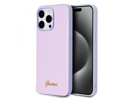 Guess PU Leather Iridescent Metal Script Zadní Kryt pro iPhone 15 Pro Max Purple