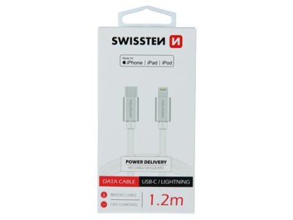 DATOVÝ KABEL SWISSTEN TEXTILE USB-C / LIGHTNING MFi 1,2 M STŘÍBRNÝ