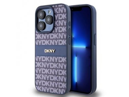 DKNY PU Leather Repeat Pattern Tonal Stripe Zadní Kryt pro iPhone 15 Pro Blue